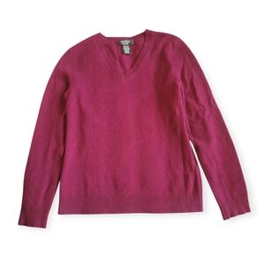 Lord & Taylor 100% Cashmere V-Neck Sweater Burgundy Wine Red Medium